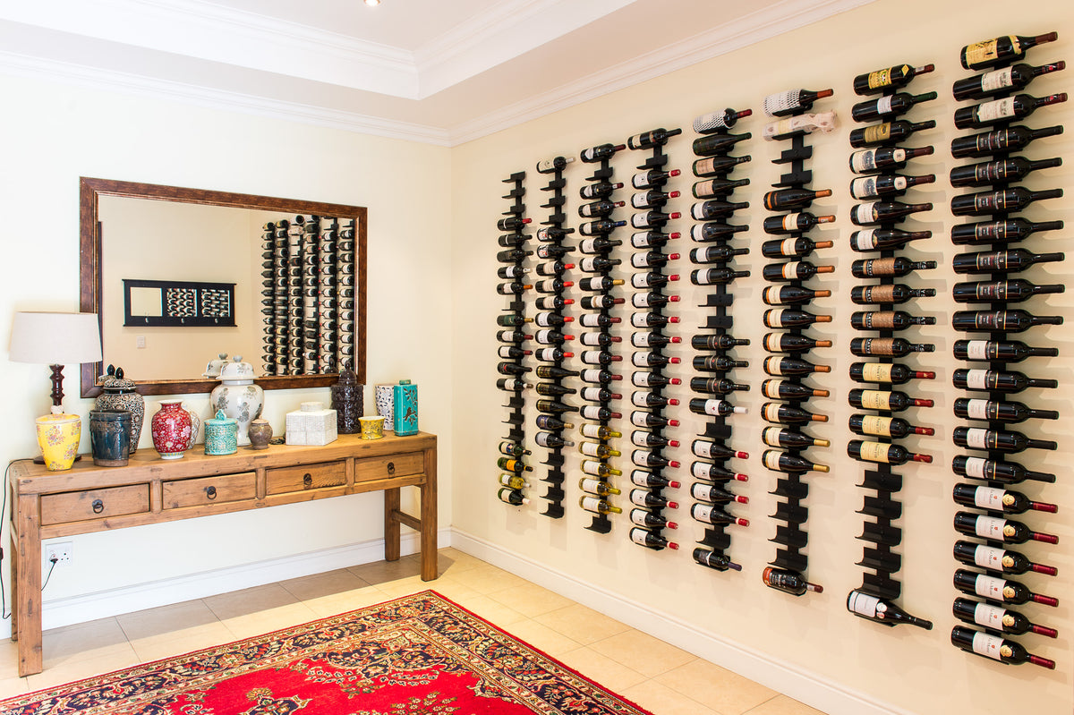 Wall Mounted Wine Rack 21 Bottle Display | 2100mm Black Spine Holder